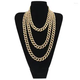 سلاسل Iced Out Bling Rhinestone Golden Finish Miami Cuban Link Chain Neckleace Ster Men Hip Hop 16-24 Inch Elle22