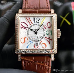 Color Dreams Master Square A21J Automatic Mens Watch Rose Gold 6000 K SC DT COL DRM V Diamond Bezel Number Markers Brown Leather Strap Puretime F30C3