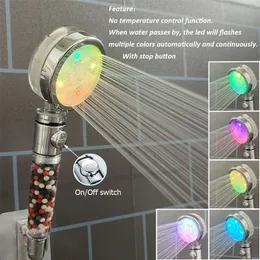 ZL Bathroom Led Shower Nozzle with Stop Button Rain Temperature Sensor Negative Ion High Pressure Handheld Filter Shower Head 220525