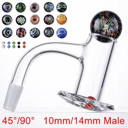 Acessórios para fumar Banger de quartzo totalmente soldados sem costura 10 mm 14 mm Junta macho 45° 90° Misturador de borda chanfrada Spin Banger Nail com tampa de pérolas de rubi para plataformas de óleo Dab