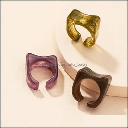 حلقات الفرقة المجوهرات اليابان وكوريا الجنوبية الإضافية Net Red New Simple Acrylic Resin Fansh French Fashion Personal Ring Drop Drop