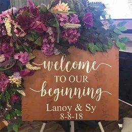 Hochzeitsaufkleber „Welcome to our Beginning“, personalisierter Vinyl-Aufkleber, Hochzeitsschild, DIY-Schriftzug, Namen und Datum, individueller Aufkleber 220621