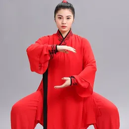 エスニック服レッドタイチーユニフォームハンフ格闘技中国伝統的な民俗衣装刺繍スーツモーニングスポーツウェアT2056
