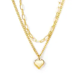 Collane a pendente Cuban Choker Collar Dichiarazione di gioielli inossidabili in oro femmina Gold Cuore Pendanti a doppio strato Chainspendant