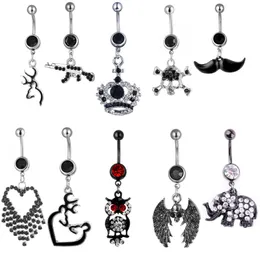 BK10-001 Belly Navel Button Ring Mix 10 Styles Aqua.Colors 10 PCS Crown Owl Heart Gun Skull