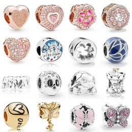 2019 NUOVO 100% argento sterling 925 oro rosa a forma di cuore fiore farfalla trasparente CZ fascino adatto braccialetto europeo fai da te regalo originale AA220315