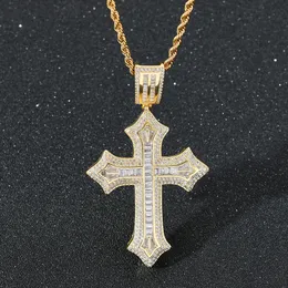 Men Necklace Hip Hop Real Gold Plating Pendants Jesus Cross Women Necklaces Man Bling Iced Out 24inch Chain Hiphop 5A Cubic Zirconia Stone Unisex Necklace