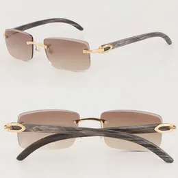 NEW Selling Style Diamond cut Lens 3524012 Sunglasses Woman Metal Rimless Original MARBLED Black Buffalo Horn vertical stripes Male Female Glasses Size 57-18-140MM