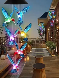 庭の装飾ハチドリのライトウィンドチャイムソーラーアウトドアカラーの変化装飾パワーハンギングギフトガーデンガーデンガーデン
