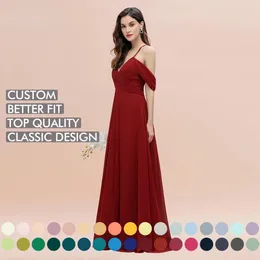 Red Bridesmaid Dresses Designer A Line Spaghetti Straps Backless 2022 Chiffon Summer Country Wedding Guest Maid of Honor Gowns Custom-Made 50 Colors BM3002 0702