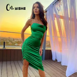 Cnyishe Green Red Birthday Party Strap Dress Women Clothing Spring Summereveless Bodycon Sheath Midi Dressesセクシーなローブ220511