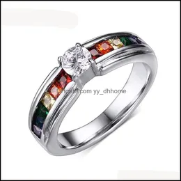 Pierścienie zespołowe biżuteria mężczyźni i kobiety Rainbow pierścień cyrkon Austriacka kryształ geja Pride Drobna dostawa 2021 S63CV