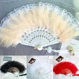 Other Home Decor Feather Hand Fan For Wedding Lace DIY Handmade Bride Held Po Props Abanicos Para Boda Party Favor