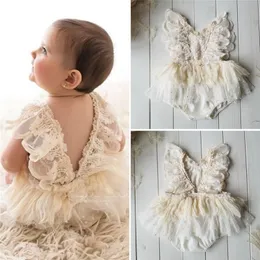 Born Baby Girls Pagliaccetti Estate Autunno Fiore di pizzo Backless Pagliaccetto Principessa Elegante Tuta Tutu Abito One-Pezzi Abiti 220525