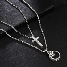 Pendanthalsband Vintage Cross Chain Punk Hip Silver Color Metal Multi-Layer Rock Long For Women Party Jewelrypendant