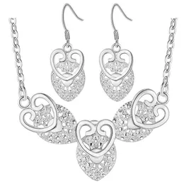 Orecchini Collana Set di gioielli in argento per donna Elegante cuore fine 18 pollici Regali per feste di nozze di moda Orecchini