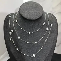 سلاسل العلامة التجارية Pure 925 Sterling Silver Jewelry for Cute Star Pendant Bendant Sweater Chain Happy Six-Pointed Chokerchains