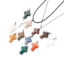 Natural Crystal Pendant Necklace Gemstone Cross Halsband Fashion Jewelry Accessories Creative Gift