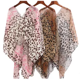 Sexy Lace Leopard Print Silk Scarf Summer Beach Towel Uv Chiffon Sunscreen Shawl Women Long Cloak Transparent Sun Blouse T77