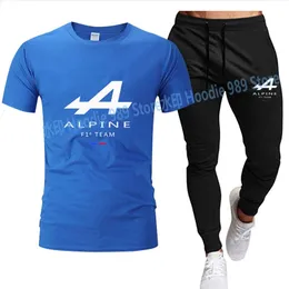 Yaz Men Setleri Baskı Alpine Yarış Takımı Drive Alonso Moda Kısa Kollu Pamuk Tişört Pantolon Spor Giyim Takımını 220708