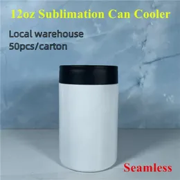 Lokal Warehouse 12oz Sublimation kann kühler gerade Becher mit schwarzem Deckel Edelstahl Cola -Flaschen Doppelwand Kaffeetasse Neuankömmling Z11