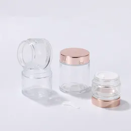 Milchglas-Cremeglas, klare Flasche, leerer Make-up-Lotion-Lippenbehälter mit roségoldenem Deckel, Inneneinsatz, nachfüllbar, rosa Boxx für Feuchtigkeitscreme