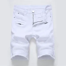 Summer Mens Denim Shorts Street Clothing Trend Personlighet Slim Short Jeans White Red Black Man varumärke Kläder 210322