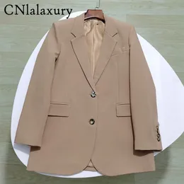 CNlalaxury Chic Einfarbig Frauen Casual Blazer Jacke Büro Dame Taschen Arbeit Anzug Mantel Damen Business Blazer Oberbekleidung 220812