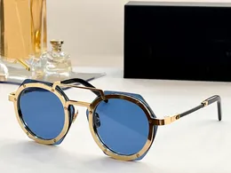 Geometrisk klocka solglasögon för kvinnor män guldmetall blå lins unisex sommarglasögon gafas de sol uv400