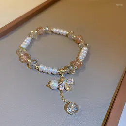 Beaded Strands Vintage Luxury Crystal Pearl Bracelet Women Zircon Bee Pendant Elastic Bracelets 2022 Fashion Jewelry Accessories Gif Fawn22