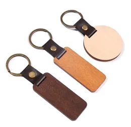 Leather Beech Wood Carving Keychains DIY Engraved Wood Keychain Key Rings for Men WOmen Birthday Party Anniversary Gift