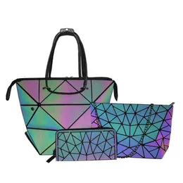 3 Pcs Set Handbag Women Geometric Purses and Handbags Tote Luminous Clutch Purse Female Chain Crossbody Bags Shoulder Bags 220616