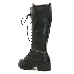 Kemekiss New Designer Womens Square Low Low Riding Motorcycle Heel High Boots 펑크 고딕 플랫폼 레이스 업 신발 크기 3443 Y200115