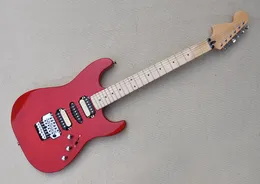 Factory Custom Red Electric Guitar with Flame Maple Veneer,No Pickguard,HSH Pickups,Maple Fretboard,Can be Customized