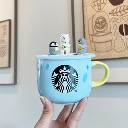 Die neueste 14oz Starbucks -Tasse, Ocean Starbucks Ceramic Coffee Tasse mit Deckel, in einer separaten Schachtel verpackt, unterstützt maßgeschneidertes Logo
