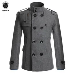 Ruelk Men's Autumn e Winter Jacket Mid-Length Windbreaker clássico cor de cor sólida estampada grossa de peito duplo de roupas de peito 201128