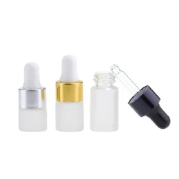 Frostglas-Mini-Tropfflasche, nachfüllbar, leere Fläschchen mit ätherischen Ölen, 1 ml, 2 ml, 3 ml, Gold, Silber, schwarzer Deckel, Essence Stoste Kosmetik-Probenverpackungsflasche