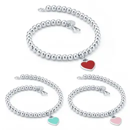 Luxus EWIGE Paar Perlen Stränge Armbänder 925 Silber Herzen Kugeln Armband Für Frauen Grün Rosa Rot Herz Anhänger Charme Armbänder