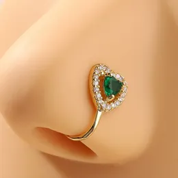 Personalità della moda transfrontaliera Anello a naso finto a forma di U Diamante Smeraldo Nose Stud Decorazione piercing stecca nasale non perforante europea e americana