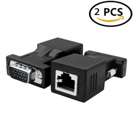 HGA66 CAT5/CAT6/RJ45 VGAエクステンダーアダプターケーブル、VGA 15ピン男性からRJ45女性ネットワークコネクタ2PCS