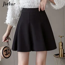 Jielur feminino saia alta cintura A-line s plissado preto básico mulher sexy s feminino estilo coreano curto S-XXL 220322