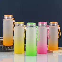 200 pz 6 colori Prezzo di fabbrica Bicchieri di sublimazione Bottiglia d'acqua 500 ml Bottiglie d'acqua in vetro smerigliato Gradiente Bicchiere vuoto Bicchieri per bevande