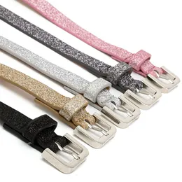 Cinture Cintura da donna Fibbia ad ardiglione in argento Cinturino in vita con paillettes lucide Cintura decorativa in pelle PU fluorescente moda Cinture