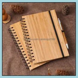 Notepads Notes Office School Supplies Business Industrial Spiral Notebook Wood Bamboo Er With Pen Dhkny