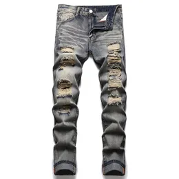 Jeans masculinos Ripped nostálgico 2022 Slim Fit Straight Straight calça de jeans de moda de rua casual 28-40 Pantalones de hombre