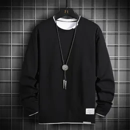 Single Road Mens T Shirt Men Blank Oversized 100% Cotton Long Sleeve Tshirt Japanese Streetwear Vintage Black T-Shirt Men 220507