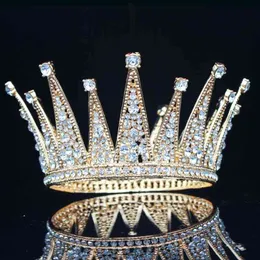 Vintage Crystal Queen King Bridal Tiara Crown Bride Headpiece Bröllop Hår Smycken Tillbehör Kvinnor Pagant Prom Hair Ornaments AA220323