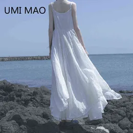 UMI MAO Yamamoto Scuro Estate Spiaggia Nero Bianco Super Lungo Irregolare Grande Altalena Elegante Vestito Della Bretella Delle Donne Femme Y2K Moda