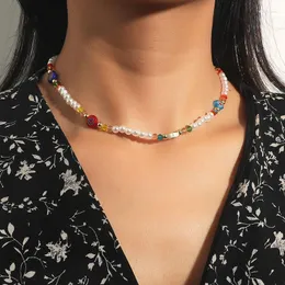 Halsreifen Mode Einfache Damen Weiße Perle Mehrfarbige Kristall Glasierte Glasperlen Separate Handgemachte Perlen Halsketten Für Frauen Schmuck Heal22