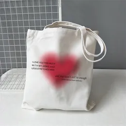 Korea Ulzzang Ins Heart Harajuku Women Axel Art Gothic School Y2K Anime Canvas stor kapacitet Casual Shopper Bag 220630